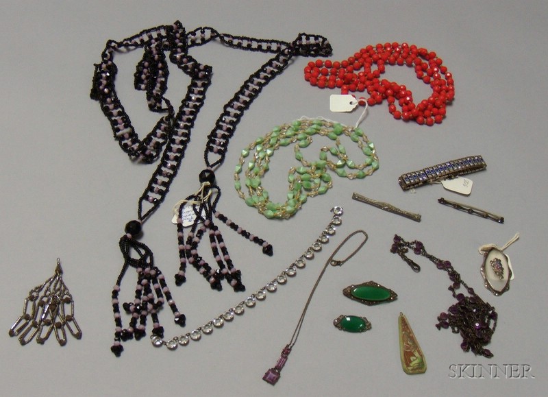 Appraisal: Group of Art Deco Jewelry including three glass bead necklaces