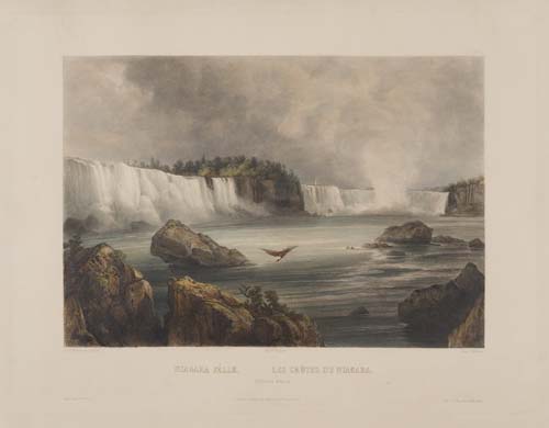 Appraisal: BODMER KARL Niagara Falls Tableau Hand-colored engraved and aquatint plate