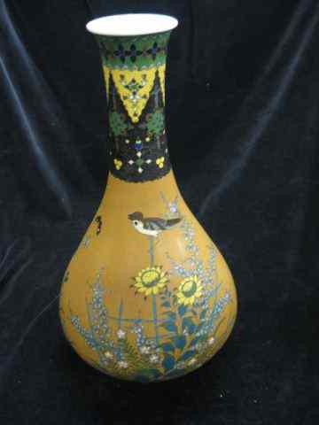 Appraisal: Rare Japanese Cloisonne on Pottery Vase signed extremely fine wirework