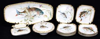 Appraisal: Lot of German hand painted fish service by Franz Anton