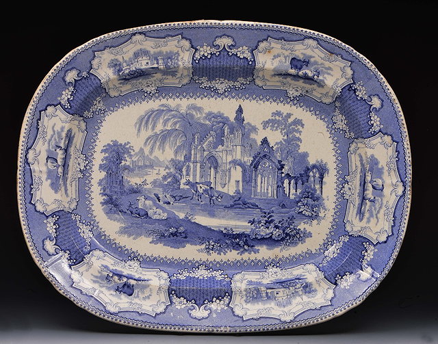 Appraisal: Staffordshire blue transfer oval meat platterArcadia design th Century cm