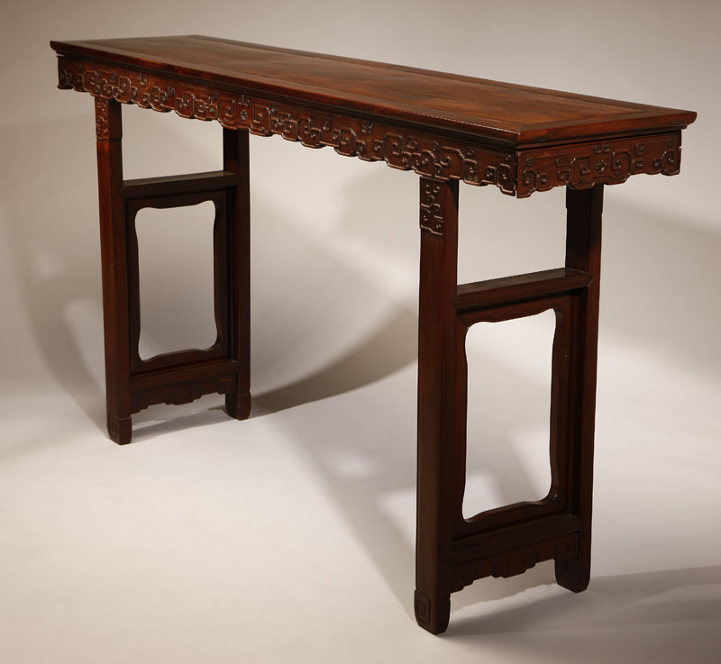 Appraisal: A Chinese hardwood altar table A Chinese hardwood altar tableProbably