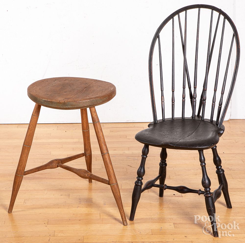 Appraisal: Braceback Windsor chair etc Braceback Windsor chair ca together with