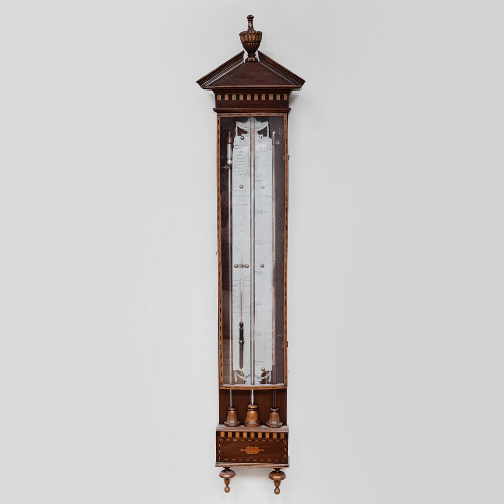 Appraisal: Dutch Neoclassical Inlaid Mahogany and Pewter Barometer ft in x