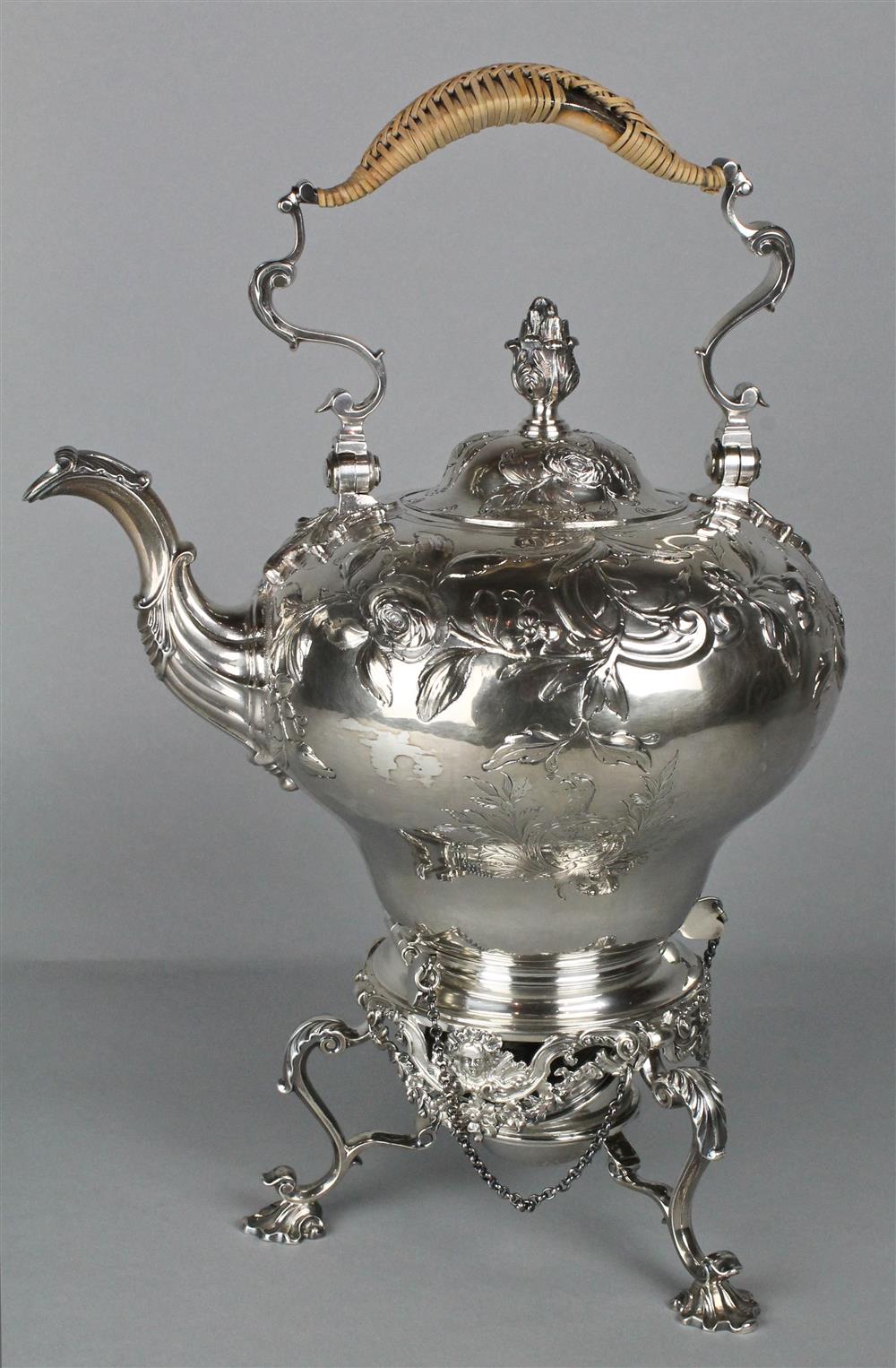 Appraisal: GEORGE III CRESTED SILVER KETTLE ON STAND London date letter