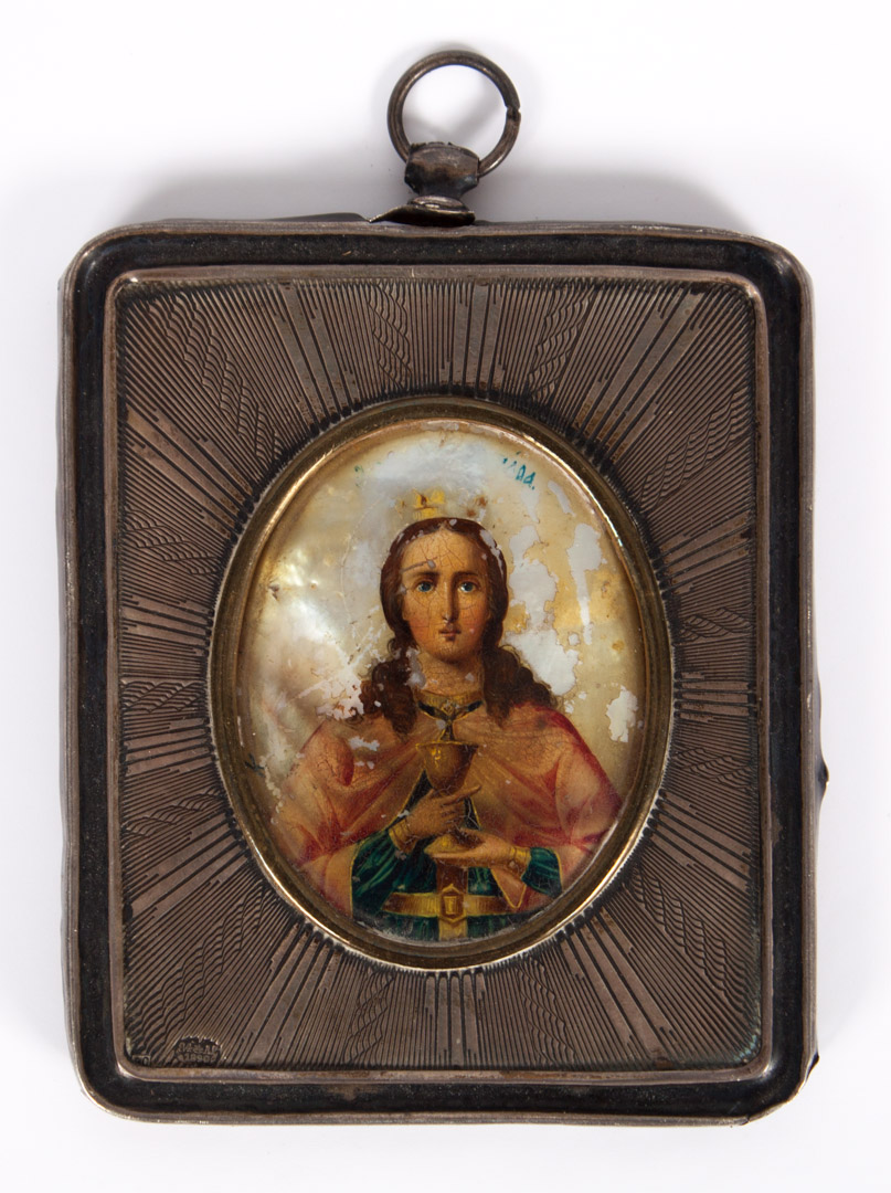 Appraisal: Russian enamel icon set in silver frame image of Christ