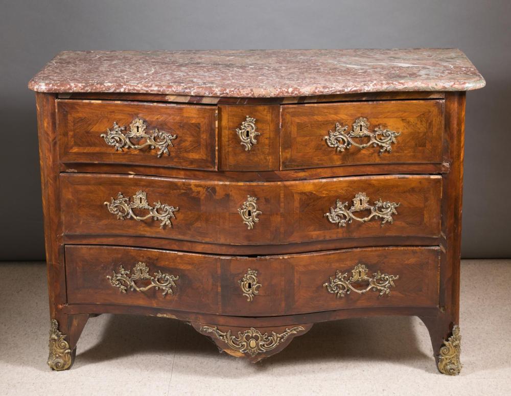 Appraisal: LOUIS XV PERIOD MARBLE-TOP COMMODE French th century the serpentine