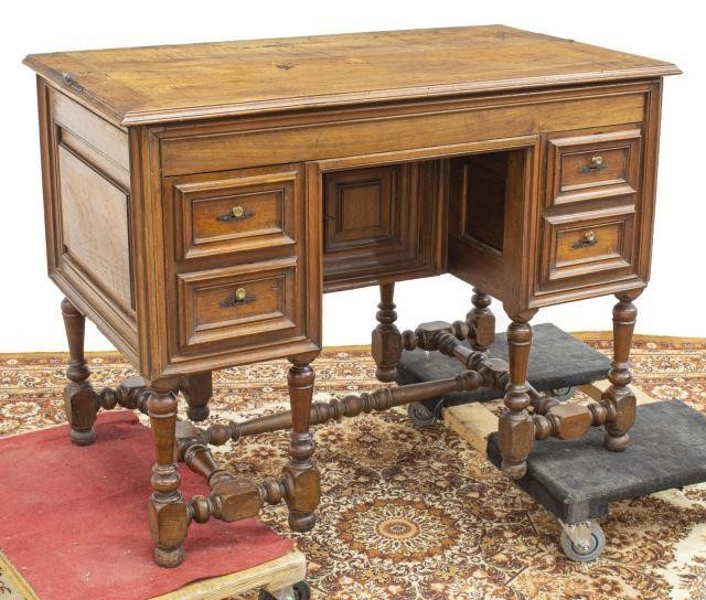 Appraisal: French walnut writing desk th c hinged top over fall-front