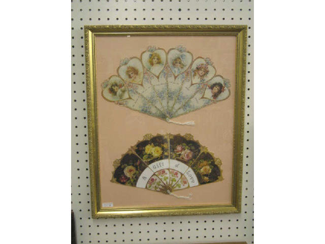 Appraisal: Framed Victorian Fans chromolithographs of maidens flowers