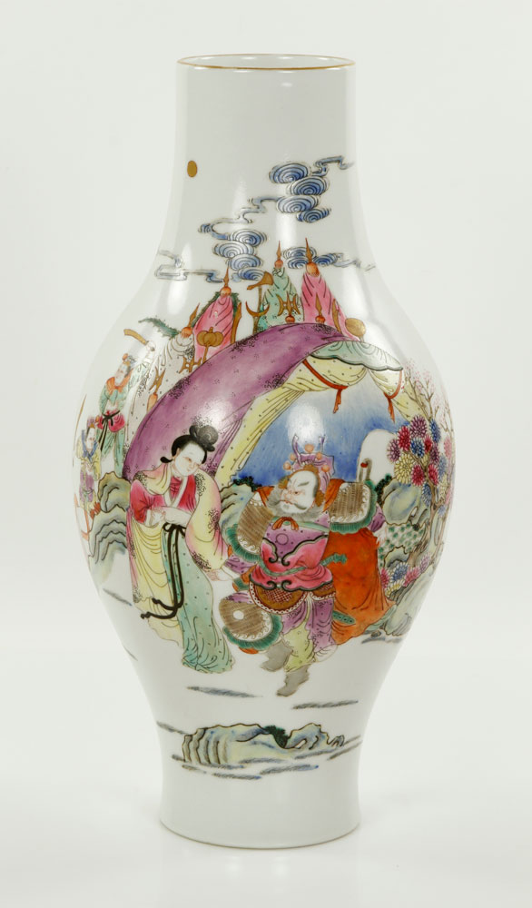 Appraisal: - Chinese Famille Rose Vase Chinese olive-shaped famille rose vase