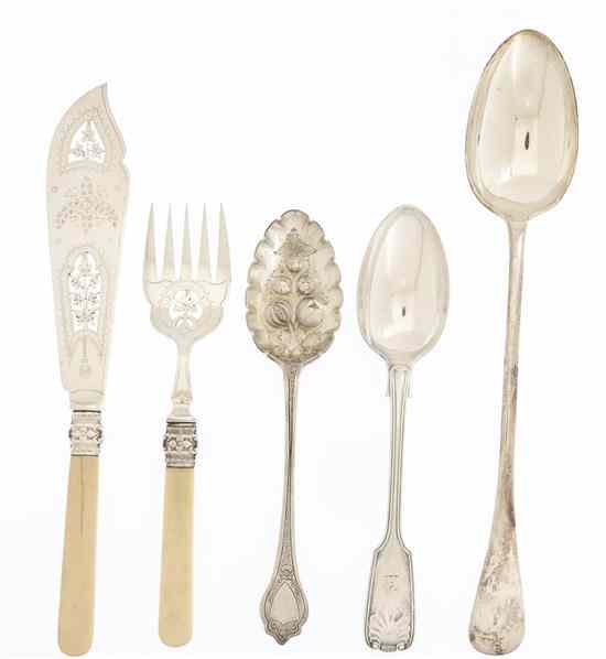 Appraisal: A Collection of English Silverplate Serving Articles comprising two ladles