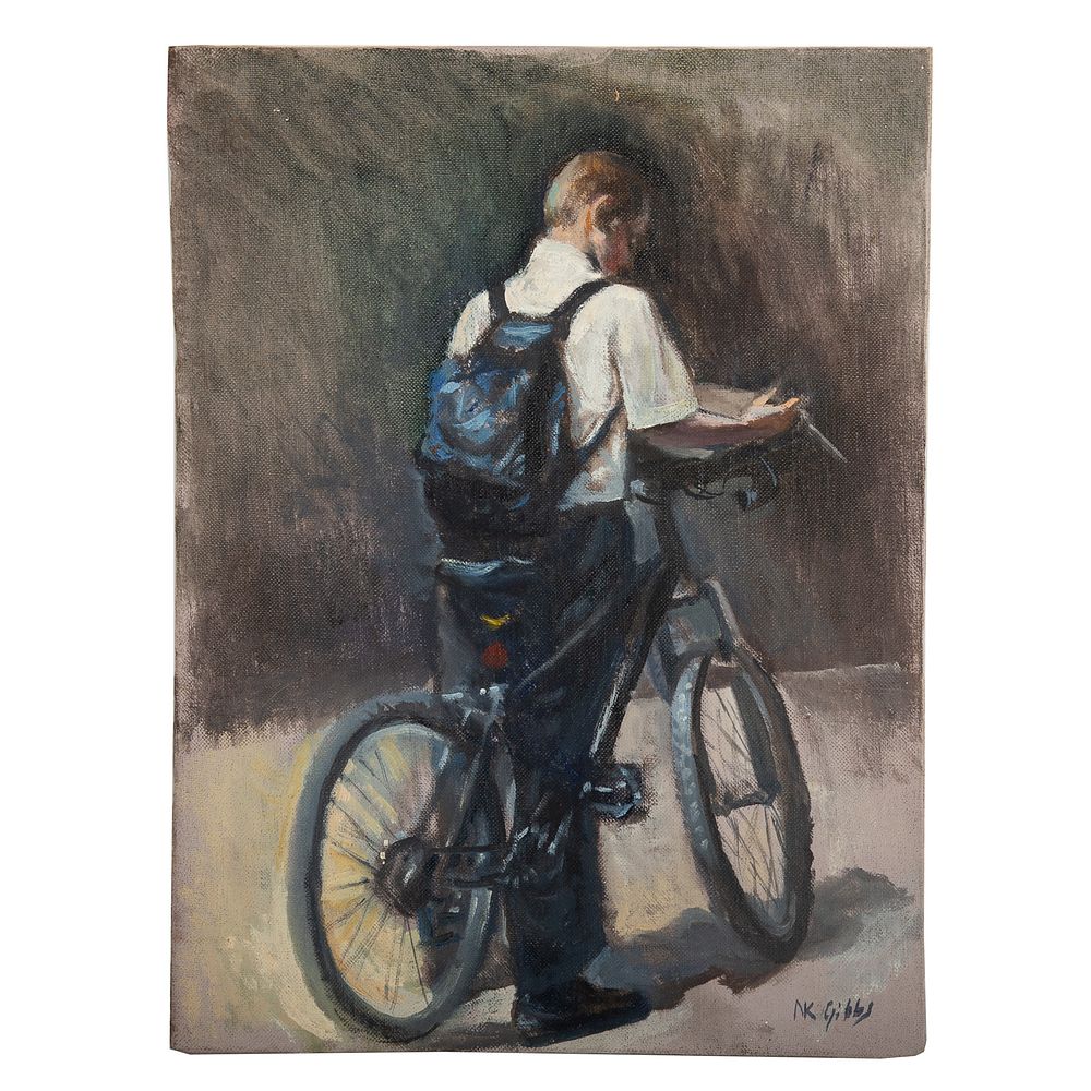 Appraisal: Nathaniel K Gibbs The Bicycle Rider oil American - Oil