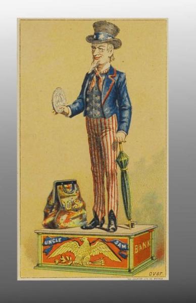 Appraisal: Uncle Sam Mechanical Bank Trade Card Description Nice example with