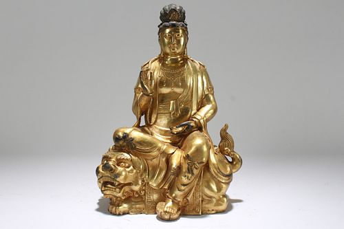 Appraisal: CHINESE GILT RELIGIOUS STATE BUDDHA STATUEChinese Gilt Religious State Buddha