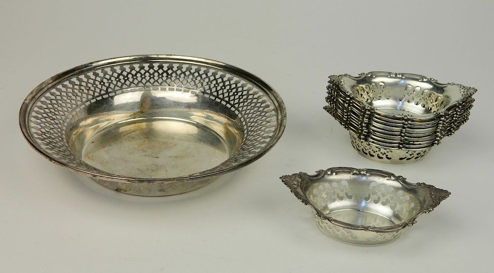 Appraisal: Reticulated sterling silver nut dishes Reticulated sterling silver nut dishes-