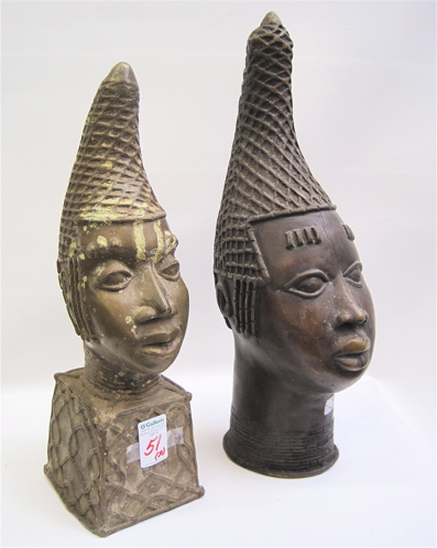 Appraisal: TWO BENIN TRIBAL BRONZE BUSTS from Mali in West Africa