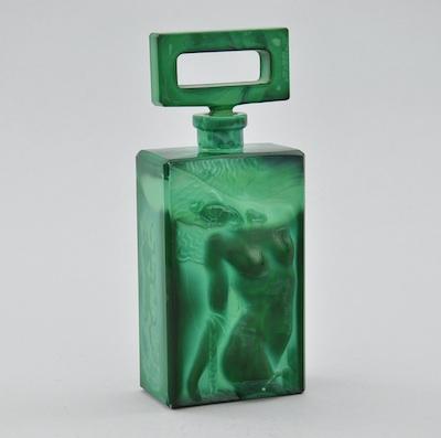 Appraisal: An Art Deco Ingrid Glass Line Malachite Glass Perfume Flask