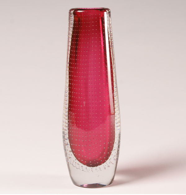 Appraisal: Finnish art glass vase plum with clear casing and trapped