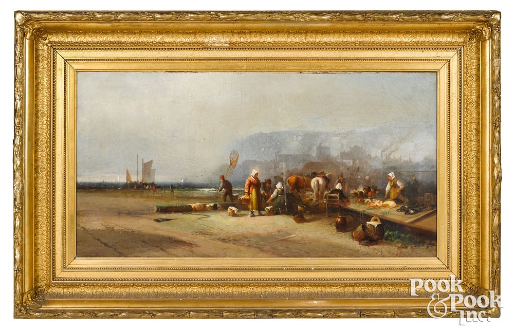 Appraisal: Franklin Briscoe oil on canvas of a fish market Franklin