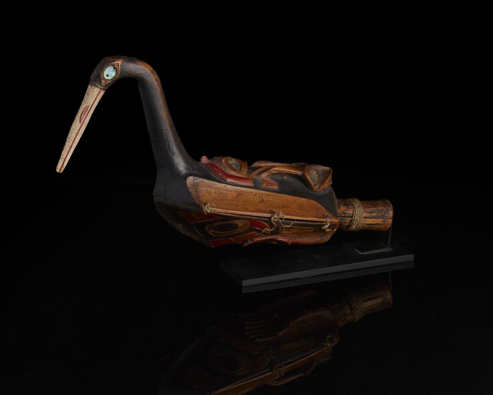 Appraisal: An Extraordinary Tlingit 'Oyster Catcher' Rattle Pre- A delicately carved