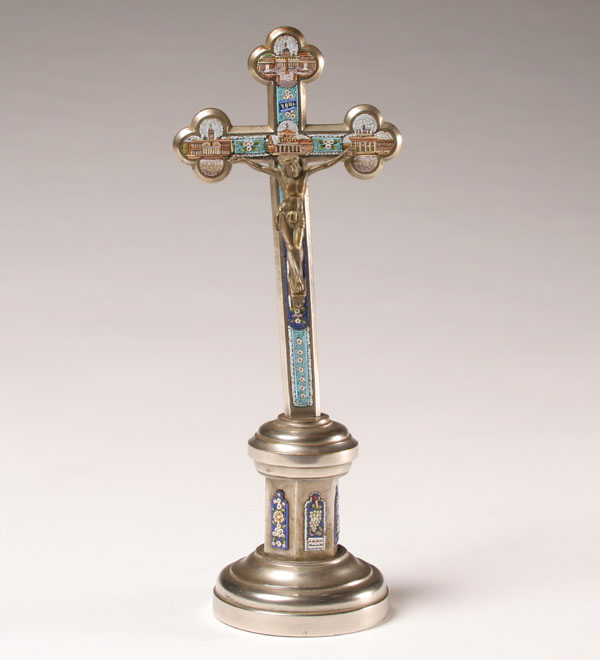 Appraisal: Italian nickel silver crucifix with attached bronze corpus cross inset