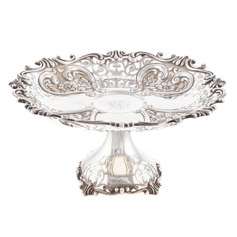 Appraisal: Dominick Haff Sterling Compote c elongated dome foot with openwork