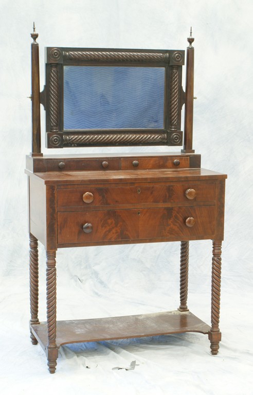 Appraisal: American Federal Mahogany dressing table with mirror spiral turned legs