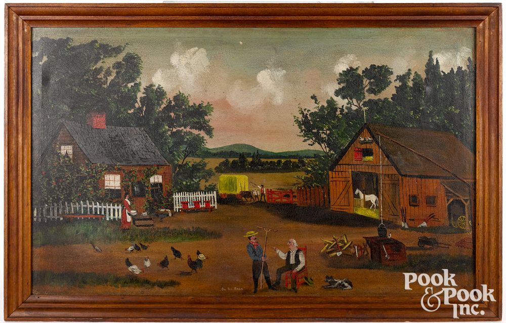 Appraisal: American primitive oil on canvas ca American primitive oil on