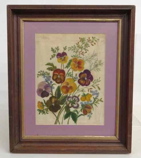 Appraisal: Theorem on velvet still life with flowers In walnut Victorian