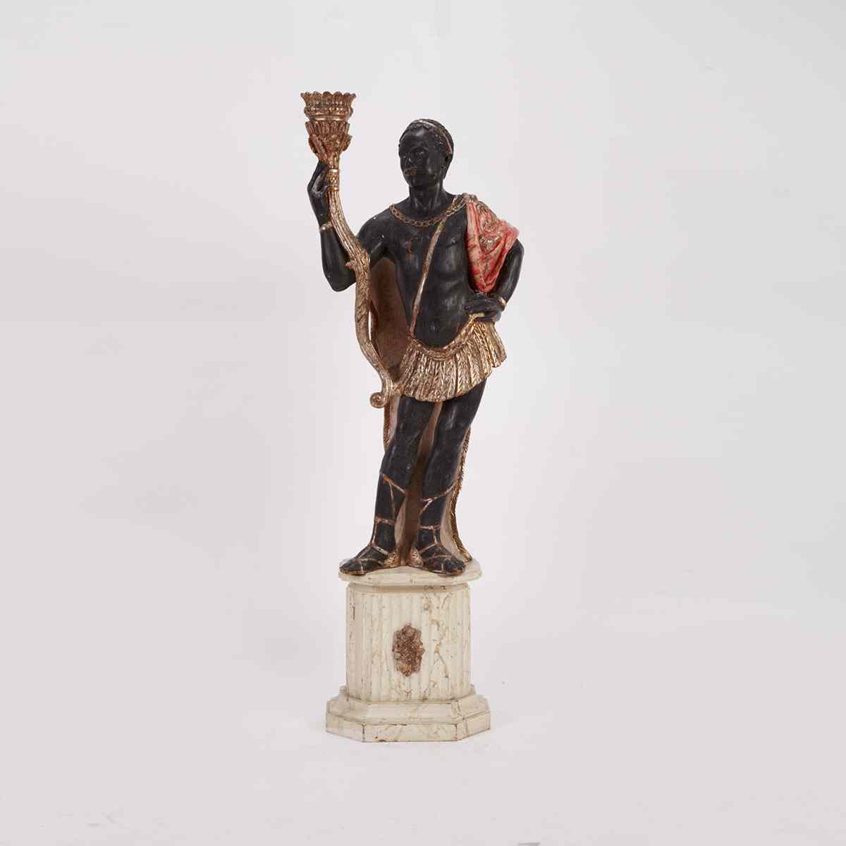 Appraisal: Italian Polychromed Blackamoor Figure early th century modelled bearing pillar