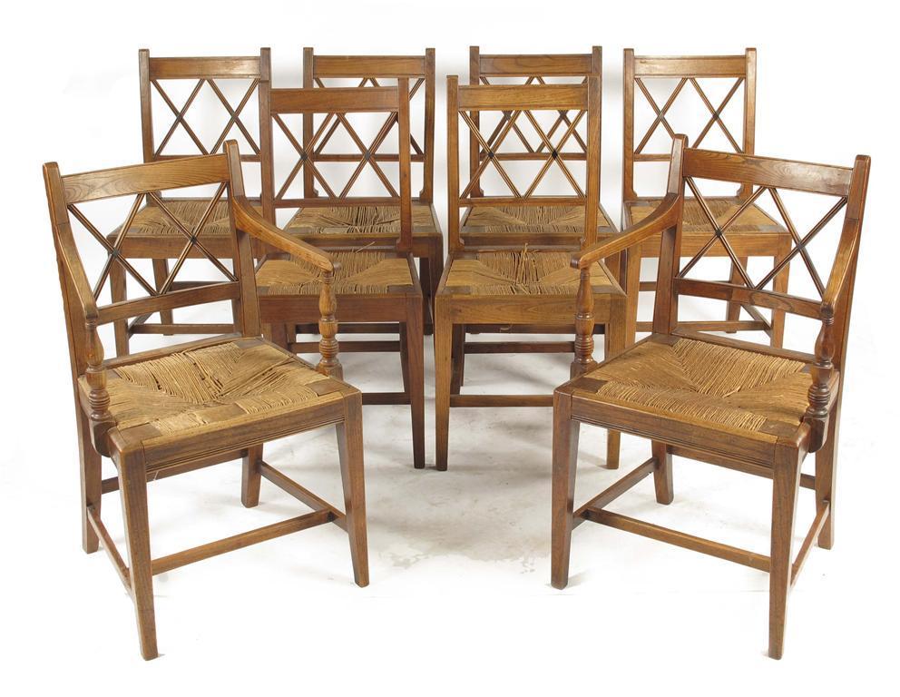 Appraisal: A harlequin set of eight ash country Sheraton dining chairs