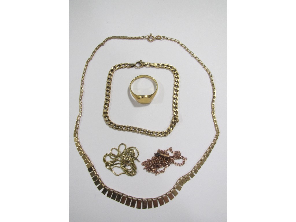 Appraisal: Lot of ct gold comprising neckchains ring etc Approximately gms