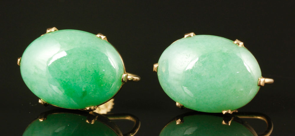 Appraisal: - Chinese Pair of Jade Earrings Jade earrings China circa