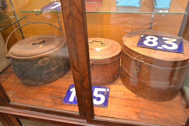 Appraisal: LIDDED STORAGE BOX AND TWO TIN HAT BOXES