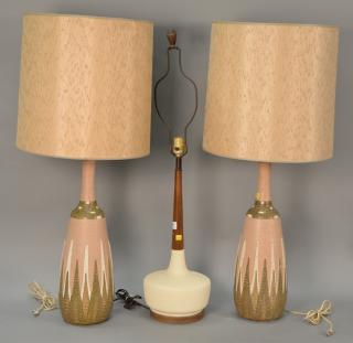 Appraisal: Three modern ceramic lamps including a pair of pink and