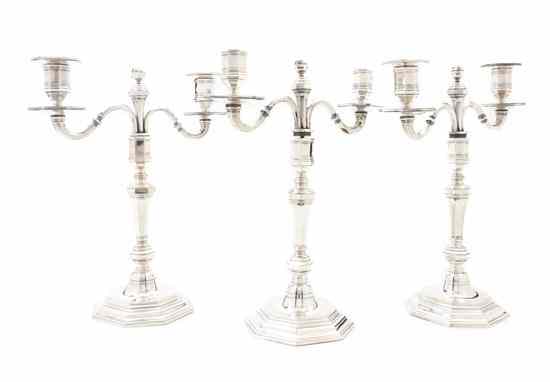 Appraisal: A Set of Six Continental Silverplate Candlesticks each of octagonal