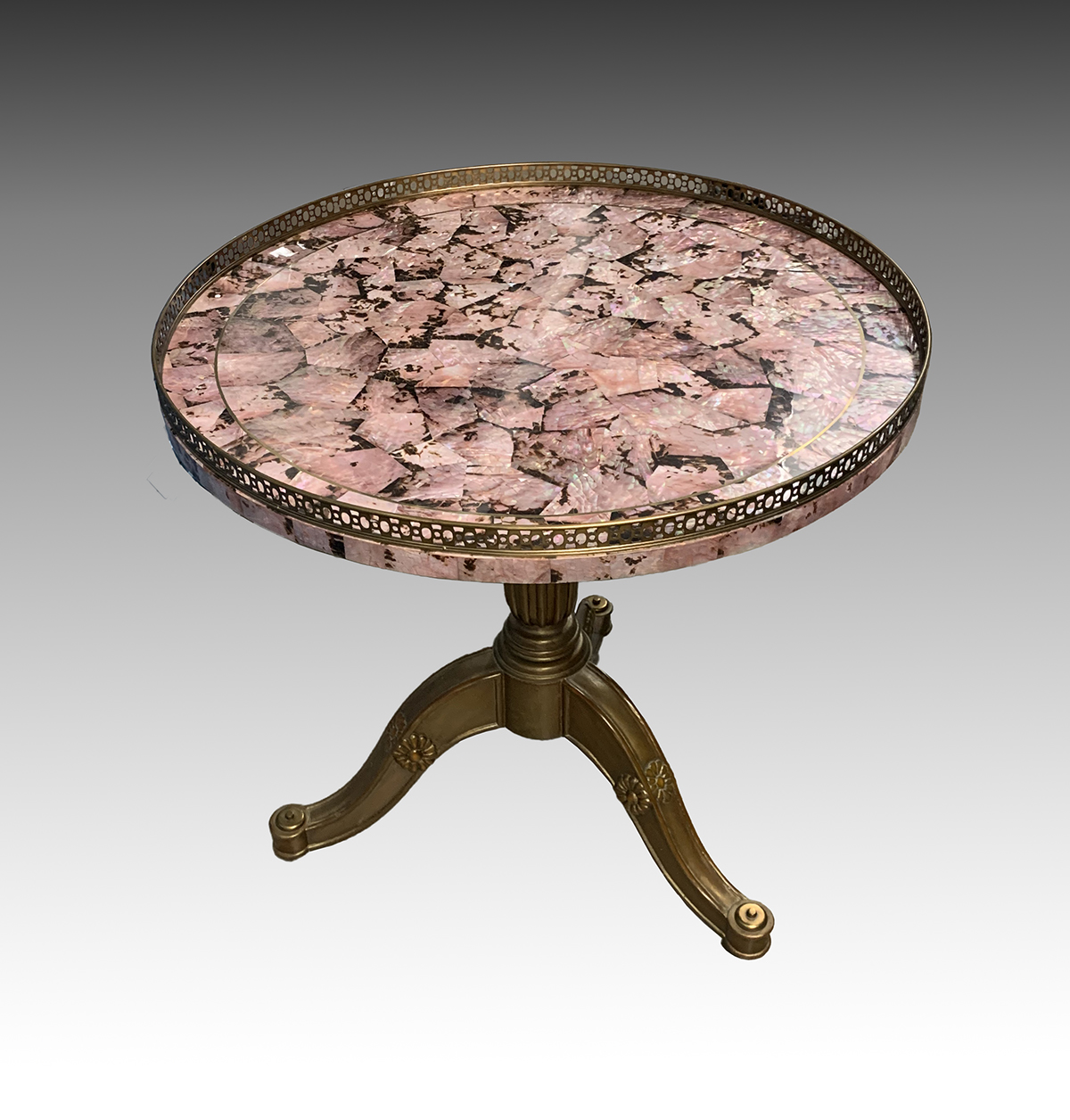 Appraisal: MOTHER OF PEARL GALLERY TOP TABLE Gallery top Mother of