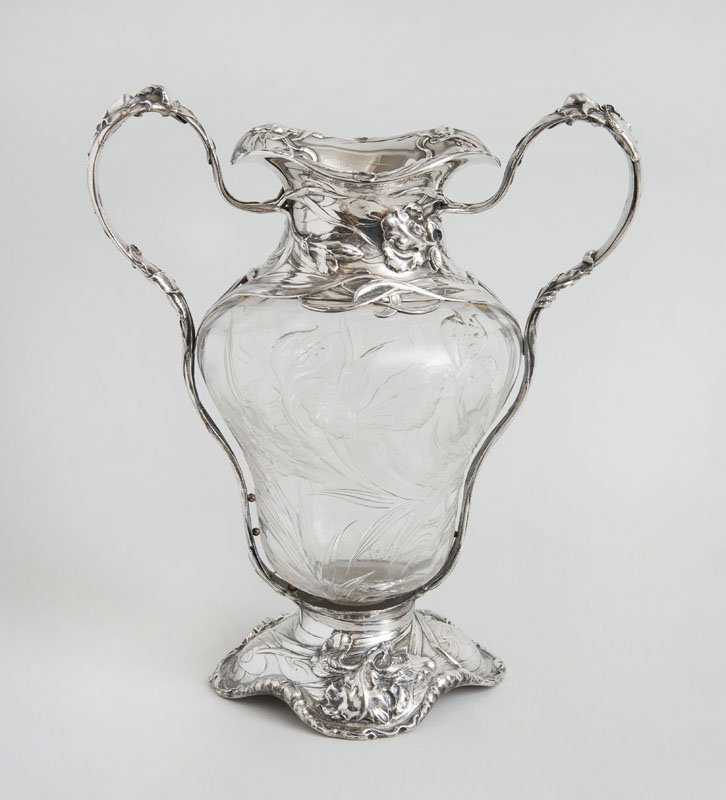 Appraisal: DUHME ART NOUVEAU SILVER-MOUNTED-MOUNTED INTAGLIO CUT-GLASS VASE The glass probably