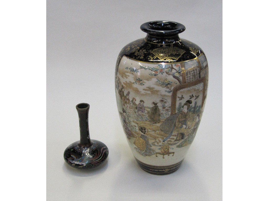 Appraisal: Small cloisonne vase and a large Satsuma vase decorated with