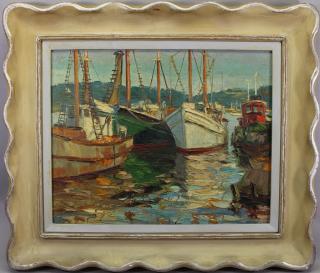 Appraisal: Ken Gore Ken Gore Massachusetts Illinois - Painting of docked