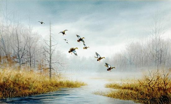 Appraisal: William P Tyner American late th century DUCKS RISING watercolor