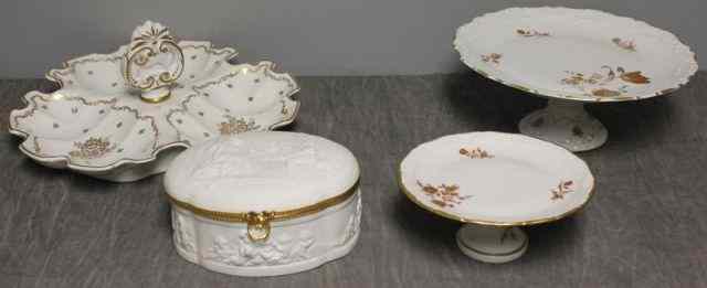 Appraisal: Porcelain Lot including a Biscuit Hinged DresserBox Dresser box is