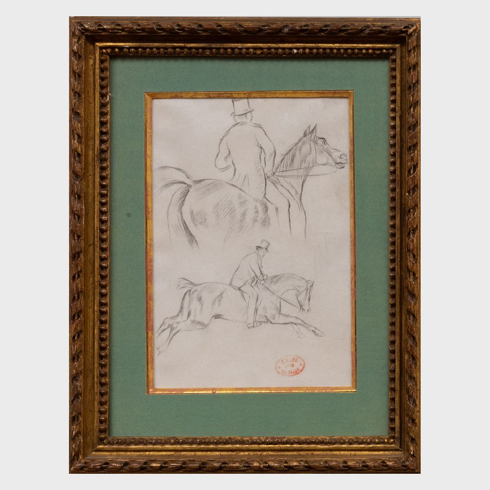 Appraisal: Edgar Degas - Deux tudes de Cavaliers Pencil on Chine