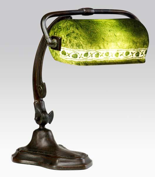 Appraisal: HANDEL Mosserine adjustable desk lamp its milk glass shade painted