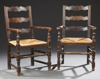 Appraisal: Pair of French Provincial Carved Oak Ladder Back R Pair