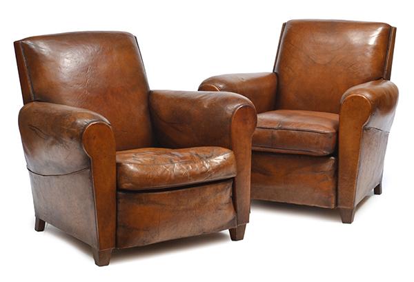 Appraisal: PAIR OF FRENCH LEATHER ARMCHAIRS CIRCA S CM HIGH PAIR