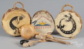 Appraisal: Three Native American drums ca to include a painted metal