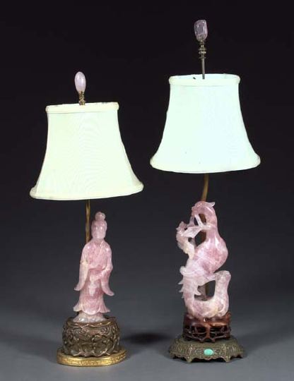 Appraisal: Two Oriental Accent Lamps one a large Chinese carved rose