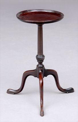 Appraisal: DIMINUTIVE MAHOGANY WINE TABLE With threaded removable top above a