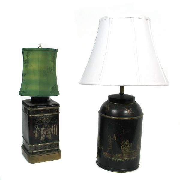 Appraisal: A group of two English tole canisters now as lamps